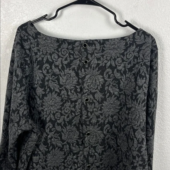 Talbots Shirt Women 3X Gray Floral Palampore Jacquard Tapestry Button Back Tunic - Picture 8 of 9